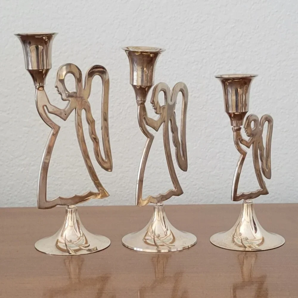 VTG Praying Angel Candlesticks Set of 3 by International Silver Co – Brass Tone